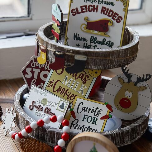 قطعتان من ديكور صينية عيد الميلاد المتدرج، مجموعة ديكور عيد الميلاد المتدرج، ديكور صينية متدرجة، لافتات خشبية لعيد الميلاد، زينة عيد الميلاد، ديكور عطلة رأس السنة الجديدة in Kuwait