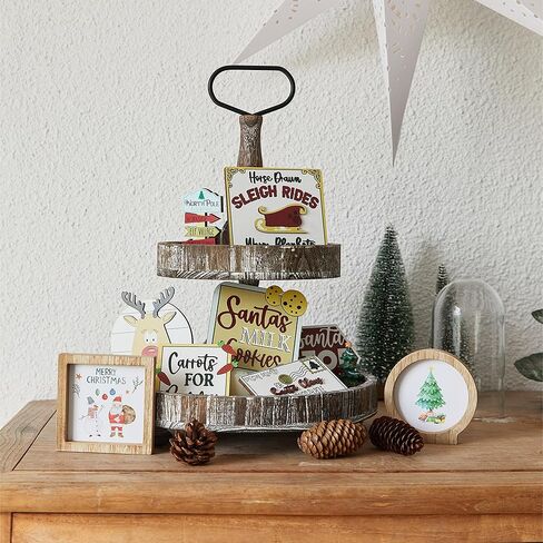 قطعتان من ديكور صينية عيد الميلاد المتدرج، مجموعة ديكور عيد الميلاد المتدرج، ديكور صينية متدرجة، لافتات خشبية لعيد الميلاد، زينة عيد الميلاد، ديكور عطلة رأس السنة الجديدة in Kuwait