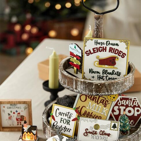 قطعتان من ديكور صينية عيد الميلاد المتدرج، مجموعة ديكور عيد الميلاد المتدرج، ديكور صينية متدرجة، لافتات خشبية لعيد الميلاد، زينة عيد الميلاد، ديكور عطلة رأس السنة الجديدة in Kuwait