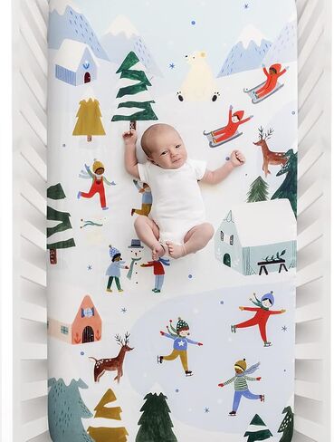 ملاءة سرير سنووي داي الجديدة من روكي هيومان. 100% من الساتان القطني - مفرش سرير أطفال بتصميم عطلة الكريسماس في الشتاء in Kuwait