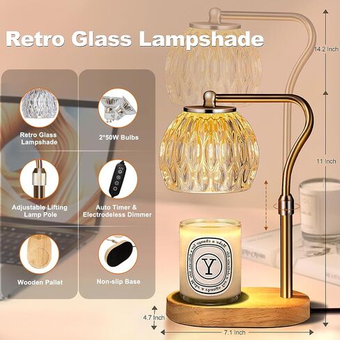 Candle Warmer Lamp, Candle Lamp Warmer with Timer & Dimmer, Electric Candle Warmer with 2 Bulbs, Height Adjustable Candle Melter Light for Scented Wax, Bedroom Decor Candle Light with Glass Shade. in Saudi Arabia