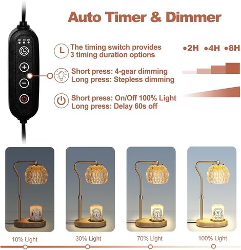 Candle Warmer Lamp, Candle Lamp Warmer with Timer & Dimmer, Electric Candle Warmer with 2 Bulbs, Height Adjustable Candle Melter Light for Scented Wax, Bedroom Decor Candle Light with Glass Shade. in Saudi Arabia