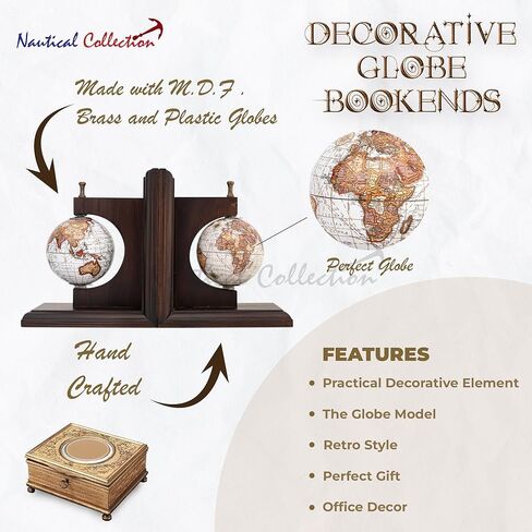 NAUTICAL COLLECTION | Decorative Vintage Globe Bookends for Office, Kitchen, Living Room, Home Décor and Gift Item,Book Selves Holder Vintage Style Bookend in Kuwait