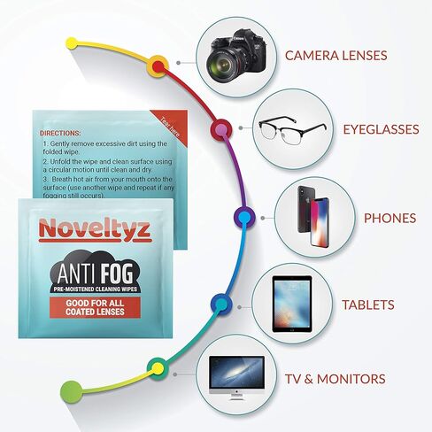 مناديل مبللة مضادة للضباب لتنظيف عدسات النظارات، مبللة مسبقًا، 100 قطعة قماش مغلفة بشكل فردي يمكن مسحها لتنظيف النظارات الشمسية وشراشف الإلكترونيات وشاشات الكمبيوتر وعدسات الكاميرا والمناديل المبللة in Kuwait