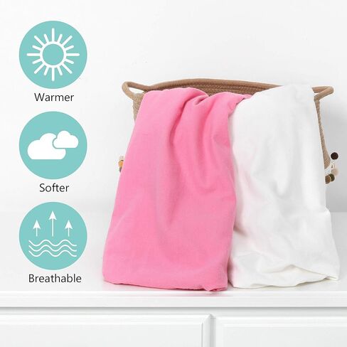 ملاءات TILLYOU Flannel Cotton Pack N Play الملائمة، متعددة الاستخدامات كملاءات سرير أطفال صغيرة محمولة، ملاءات لعب في ساحة اللعب، ناعمة لبشرة الطفل وشعره الحساس، مجموعة من 2، وردي وردي وأبيض in Kuwait