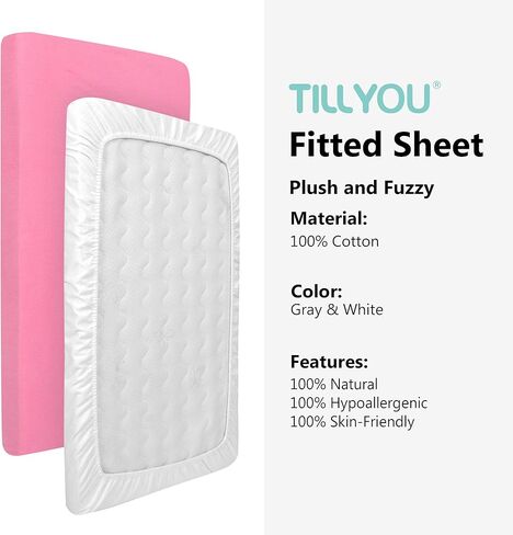 ملاءات TILLYOU Flannel Cotton Pack N Play الملائمة، متعددة الاستخدامات كملاءات سرير أطفال صغيرة محمولة، ملاءات لعب في ساحة اللعب، ناعمة لبشرة الطفل وشعره الحساس، مجموعة من 2، وردي وردي وأبيض in Kuwait