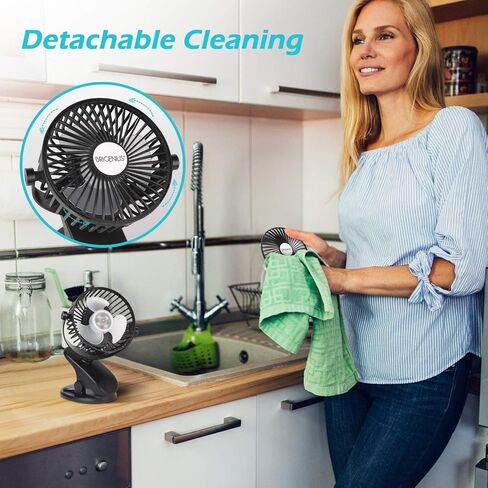 BRIGENIUS Clip on Stroller Fan, Battery Operated Portable Mini Desk Fan Rechargeable, USB Powered Clip Fan for Baby Stroller Office Outdoor Travel, Black in Kuwait