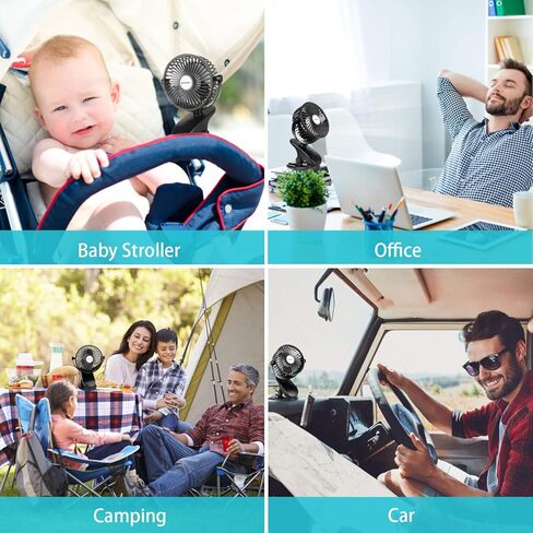 BRIGENIUS Clip on Stroller Fan, Battery Operated Portable Mini Desk Fan Rechargeable, USB Powered Clip Fan for Baby Stroller Office Outdoor Travel, Black in Kuwait