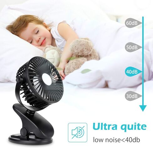 BRIGENIUS Clip on Stroller Fan, Battery Operated Portable Mini Desk Fan Rechargeable, USB Powered Clip Fan for Baby Stroller Office Outdoor Travel, Black in Kuwait