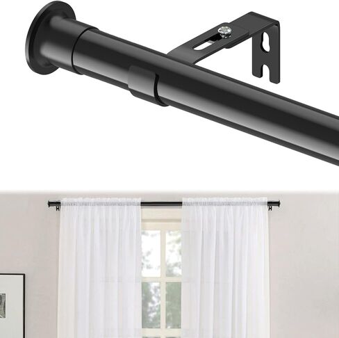 Curtain Rods 28 to 44 Inch, 1 1/8 Inch Diameter Black Curtain Rods Set Heavy Duty Splicing Drapery Rod with Adjustable Brackets for Bedroom, Living Room, Kitchen in Kuwait