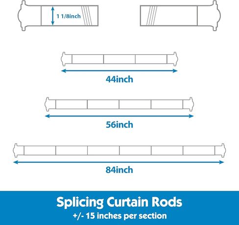 Curtain Rods 28 to 44 Inch, 1 1/8 Inch Diameter Black Curtain Rods Set Heavy Duty Splicing Drapery Rod with Adjustable Brackets for Bedroom, Living Room, Kitchen in Kuwait