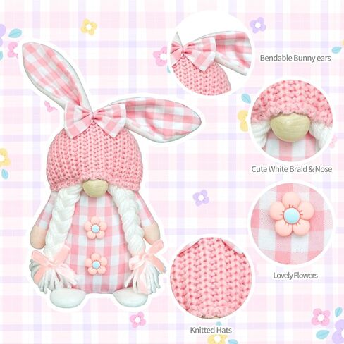 Easter Bunny Gnome - Handmade Gnome Faceless Plush Doll, Gift for Girl Room Decor and Indoor Spring Decor in Kuwait