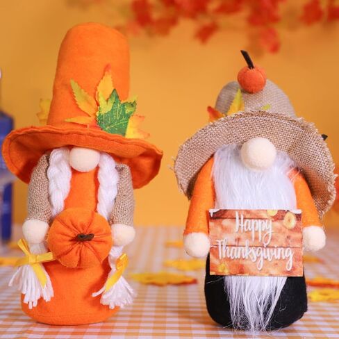 QuanYaaJoy 2 Pcs 11inch Tall Fall Gnomes Plush Autumn Decorations for Home Kitchen,Pumpkin Maple Leaf Handmade Tomte Swedish Harvest Gnome for Farmhouse Table Thanksgiving Holiday Ornaments Gifts in Kuwait
