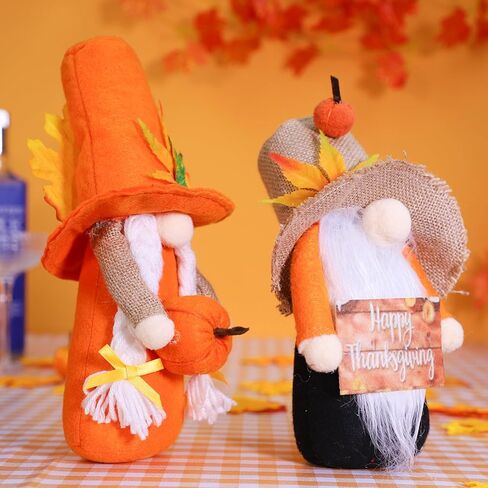QuanYaaJoy 2 Pcs 11inch Tall Fall Gnomes Plush Autumn Decorations for Home Kitchen,Pumpkin Maple Leaf Handmade Tomte Swedish Harvest Gnome for Farmhouse Table Thanksgiving Holiday Ornaments Gifts in Kuwait