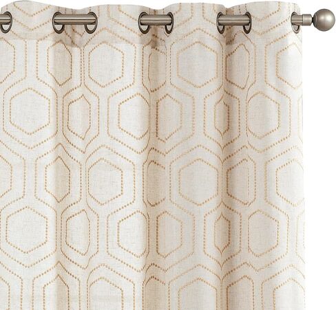 jinchan Grey Window Curtains Linen Textured Honeycomb Embroidered Design Living Room Curtain Drapes Bedroom Bronze Grommet Window Treatment Set 2 Panels 84 inch in Kuwait