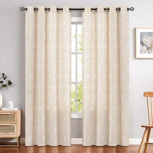 jinchan Grey Window Curtains Linen Textured Honeycomb Embroidered Design Living Room Curtain Drapes Bedroom Bronze Grommet Window Treatment Set 2 Panels 84 inch in Kuwait
