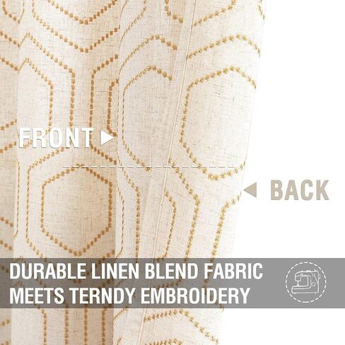 jinchan Grey Window Curtains Linen Textured Honeycomb Embroidered Design Living Room Curtain Drapes Bedroom Bronze Grommet Window Treatment Set 2 Panels 84 inch in Kuwait
