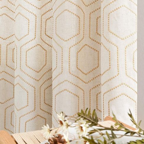 jinchan Grey Window Curtains Linen Textured Honeycomb Embroidered Design Living Room Curtain Drapes Bedroom Bronze Grommet Window Treatment Set 2 Panels 84 inch in Kuwait