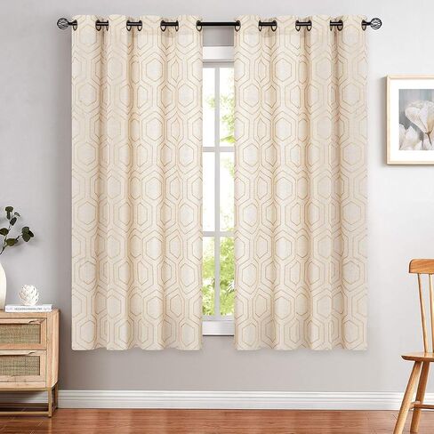 jinchan Grey Window Curtains Linen Textured Honeycomb Embroidered Design Living Room Curtain Drapes Bedroom Bronze Grommet Window Treatment Set 2 Panels 84 inch in Kuwait