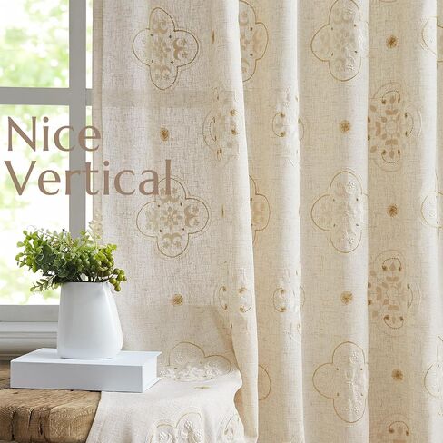 jinchan Grey Window Curtains Linen Textured Honeycomb Embroidered Design Living Room Curtain Drapes Bedroom Bronze Grommet Window Treatment Set 2 Panels 84 inch in Kuwait