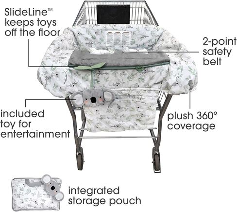 عربة تسوق وغطاء للكرسي العالي من بوبي – المفضل | لعبة كوالا خضراء رمادية وأوراق شجر الكوالا مع حقيبة تخزين مدمجة | حزام أمان ذو نقطتين | قابل للمسح، يمكن غسله في الغسالة | من 6 إلى 48 شهرًا in Kuwait