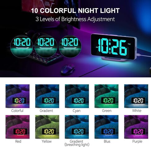 ساعة حائط رقمية، شاشة LED كبيرة مقاس 15.2 بوصة مع جهاز تحكم عن بعد، 2 ساعة منبه، التوقيت الصيفي، التعتيم التلقائي، 12/24 ساعة، مؤقت، درجة الحرارة، التاريخ واليوم، ساعة حائط مكتب مرآة حديثة لغرفة المعيشة/صالة الألعاب الرياضية/المتجر/المكتب in Kuwait