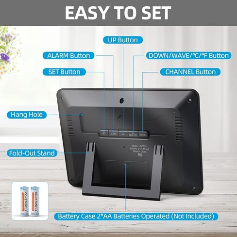 ساعة LFF الذرية، ساعة حائط رقمية تعمل بالبطارية، ساعة منبه مكتبية مع عرض كبير لدرجة الحرارة الداخلية والخارجية، ساعة استشعار خارجية لاسلكية لغرفة النوم وغرفة المعيشة والمكتب، التوقيت الصيفي التلقائي in Kuwait