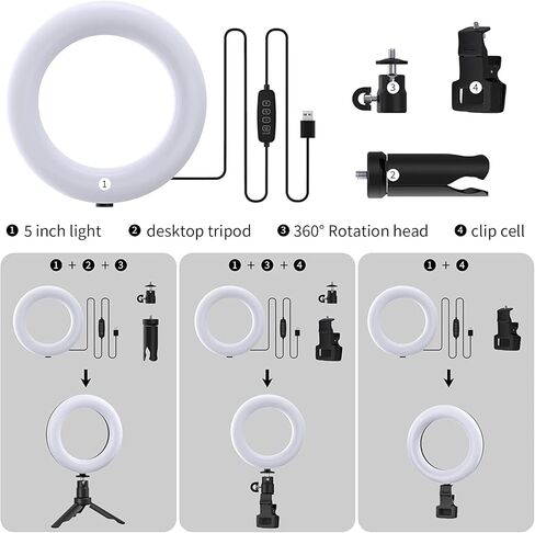Video Conference Lighting Kit, Ring Light for Computer Laptop Monitor with Clip & Tripod Stand, 5'' Webcam Lighting for Zoom Meetings, Video Conferencing, Video Calls, Live Stream, Online Teaching in Kuwait