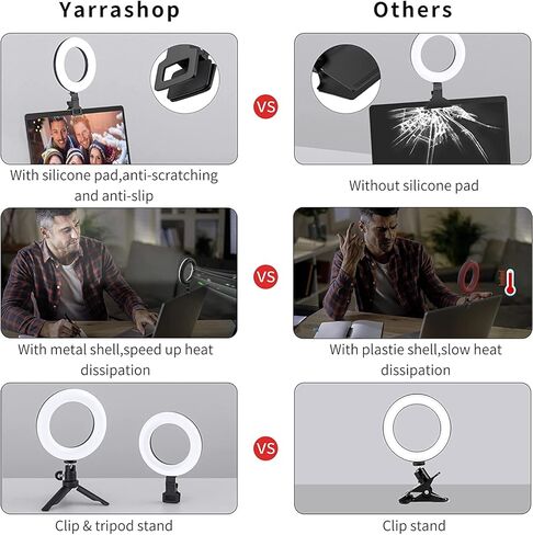 Video Conference Lighting Kit, Ring Light for Computer Laptop Monitor with Clip & Tripod Stand, 5'' Webcam Lighting for Zoom Meetings, Video Conferencing, Video Calls, Live Stream, Online Teaching in Kuwait