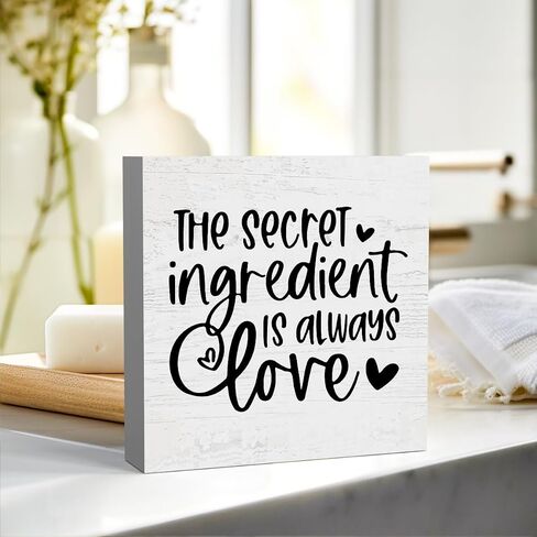 The Secret Ingredient Is Always Love Wooden Box Sign 5 X 5 Inches Rustic Funny Wood Block Sign Gift Home Farmhouse dining room Kitchen pantry Cubicle Shelf Square Desk Decor Sign in Kuwait