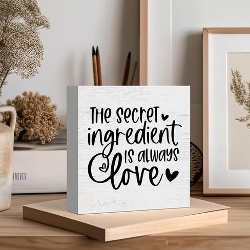 The Secret Ingredient Is Always Love Wooden Box Sign 5 X 5 Inches Rustic Funny Wood Block Sign Gift Home Farmhouse dining room Kitchen pantry Cubicle Shelf Square Desk Decor Sign in Kuwait