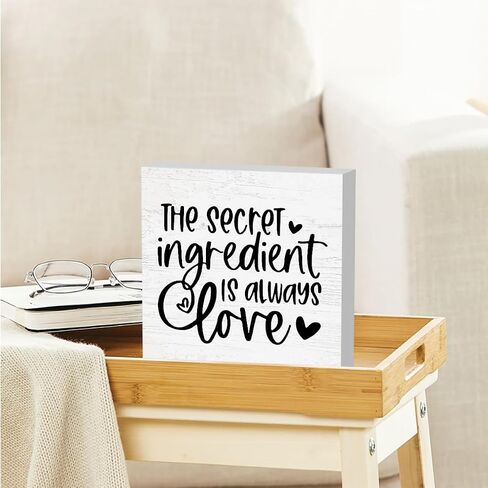 The Secret Ingredient Is Always Love Wooden Box Sign 5 X 5 Inches Rustic Funny Wood Block Sign Gift Home Farmhouse dining room Kitchen pantry Cubicle Shelf Square Desk Decor Sign in Kuwait