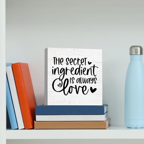 The Secret Ingredient Is Always Love Wooden Box Sign 5 X 5 Inches Rustic Funny Wood Block Sign Gift Home Farmhouse dining room Kitchen pantry Cubicle Shelf Square Desk Decor Sign in Kuwait