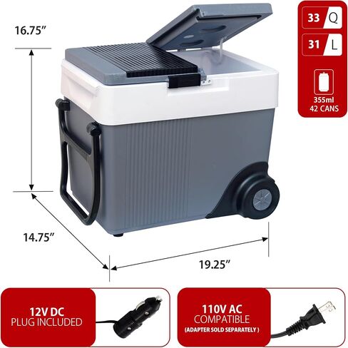 قابس مبرد كهربائي محمول من Koolatron في مبرد/مدفأة السيارة 12 فولت 33 كيو تي (31 لتر) مع عجلات، ثلاجة كهربائية محمولة بدون ثلج للتخييم، ورحلات الطريق مع سلك طاقة 12 فولت تيار مستمر، رمادي/أبيض. in Kuwait