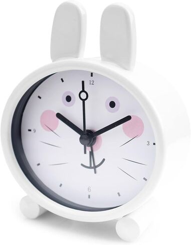ساعة منبه AOLOX مقاس 3 بوصات بجانب السرير لتزيين الحيوانات اللطيفة وساعة صغيرة على شكل أرنب أبيض in Kuwait