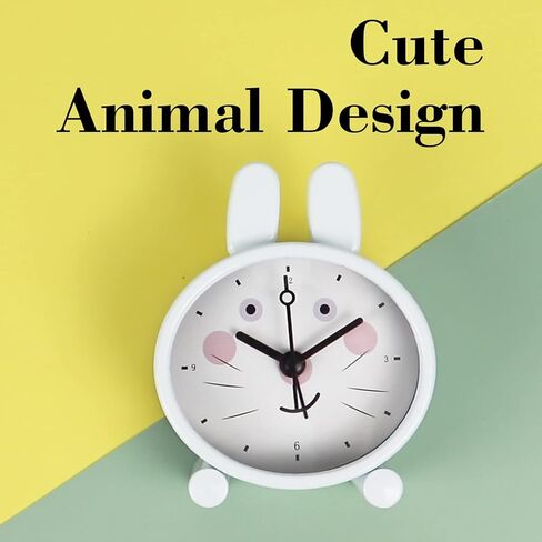 ساعة منبه AOLOX مقاس 3 بوصات بجانب السرير لتزيين الحيوانات اللطيفة وساعة صغيرة على شكل أرنب أبيض in Kuwait