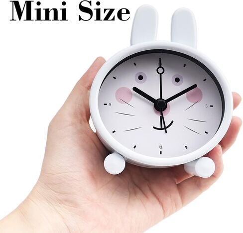 ساعة منبه AOLOX مقاس 3 بوصات بجانب السرير لتزيين الحيوانات اللطيفة وساعة صغيرة على شكل أرنب أبيض in Kuwait