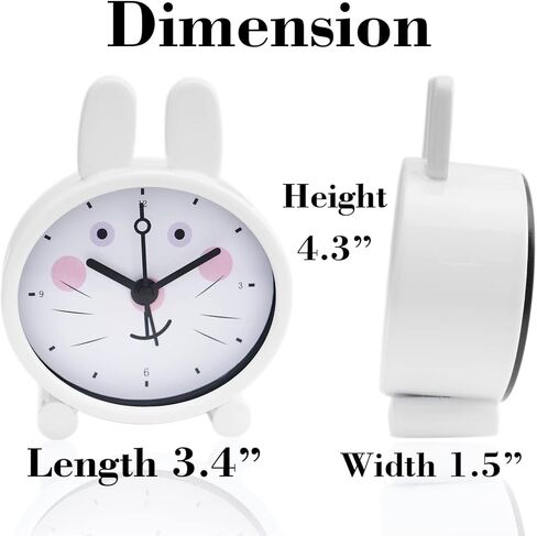 ساعة منبه AOLOX مقاس 3 بوصات بجانب السرير لتزيين الحيوانات اللطيفة وساعة صغيرة على شكل أرنب أبيض in Kuwait