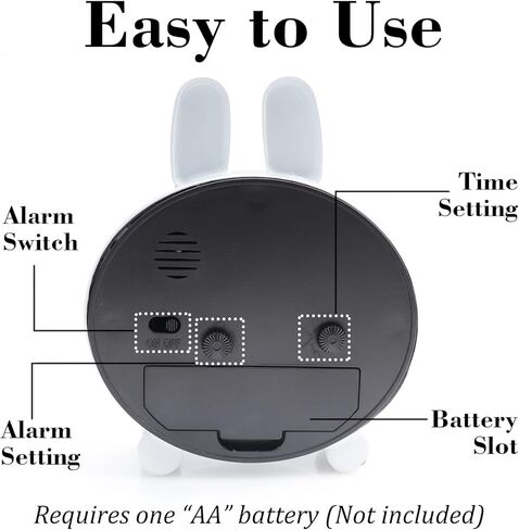 ساعة منبه AOLOX مقاس 3 بوصات بجانب السرير لتزيين الحيوانات اللطيفة وساعة صغيرة على شكل أرنب أبيض in Kuwait