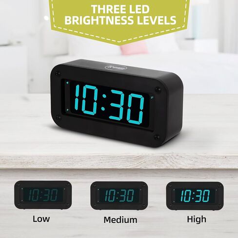 ساعة Timegyro الرقمية تعمل بالبطارية - ساعة منبه بشاشة LED لغرفة النوم، تتضمن كابل DC، سطوع قابل للتعديل، قيلولة بعد الظهر، 12/24 ساعة in Kuwait