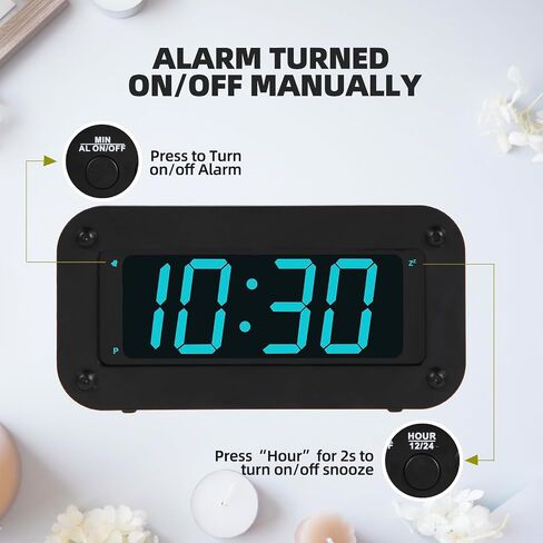 ساعة Timegyro الرقمية تعمل بالبطارية - ساعة منبه بشاشة LED لغرفة النوم، تتضمن كابل DC، سطوع قابل للتعديل، قيلولة بعد الظهر، 12/24 ساعة in Kuwait