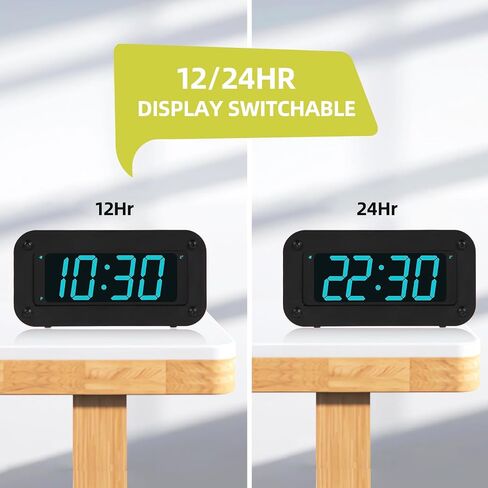 ساعة Timegyro الرقمية تعمل بالبطارية - ساعة منبه بشاشة LED لغرفة النوم، تتضمن كابل DC، سطوع قابل للتعديل، قيلولة بعد الظهر، 12/24 ساعة in Kuwait