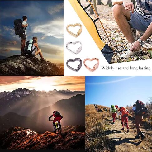 4 x 30mm Heart shape multi-function Carabiner Clip Aluminum Ring Key chain Cara Bulk Hook Pack for Camping Hiking Fishing Traveling in Kuwait
