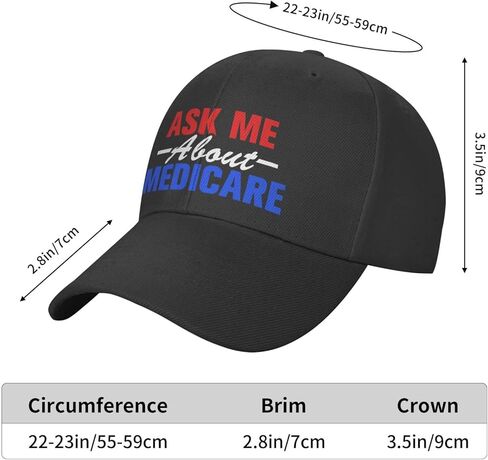 Ask Me About Medicare Peaked Cap Unisex Trucker Dad Hat Adjustable Casual Sports Sun Hat for Mens Womens Black in Kuwait