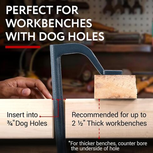 [3 Pack] Hold Fast Bench Dog Hole 8 Inch Wood Clamps - Steel Clamps for Woodworking Tools with 3.5" Reach - Woodworking Clamps for ¾" Bench Dog Holes - Clamps Heavy Duty Design - Work Bench Clamp in Saudi Arabia