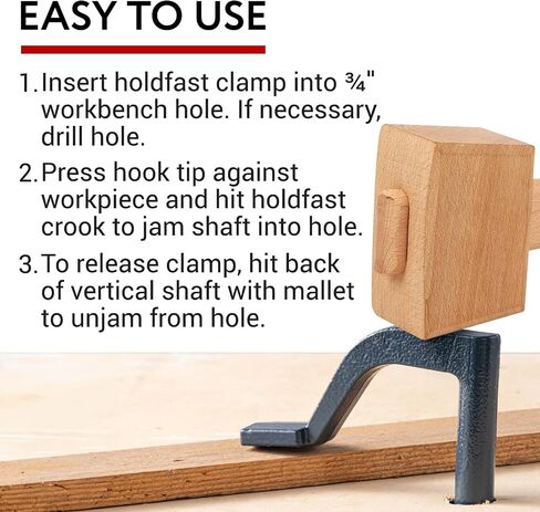 [3 Pack] Hold Fast Bench Dog Hole 8 Inch Wood Clamps - Steel Clamps for Woodworking Tools with 3.5" Reach - Woodworking Clamps for ¾" Bench Dog Holes - Clamps Heavy Duty Design - Work Bench Clamp in Saudi Arabia