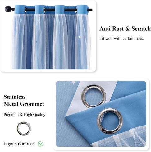 Loyala Star Curtains Double Layer Curtains Blackout Curtains for Bedroom Kids Curtains Cute Curtains, Curtains 63 Inches Long 2 Panels Set, Green Curtains, 42 X 63 Inches in Kuwait