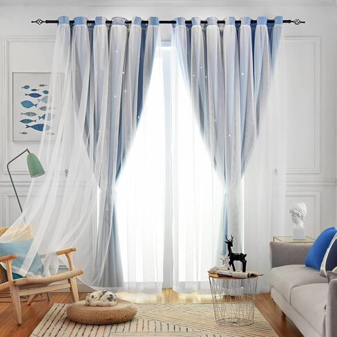 Loyala Star Curtains Double Layer Curtains Blackout Curtains for Bedroom Kids Curtains Cute Curtains, Curtains 63 Inches Long 2 Panels Set, Green Curtains, 42 X 63 Inches in Kuwait