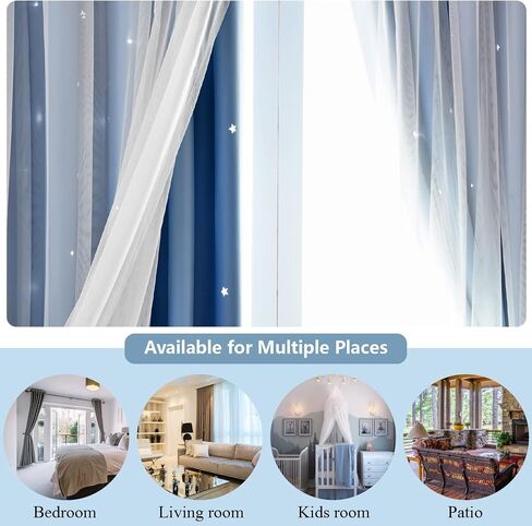 Loyala Star Curtains Double Layer Curtains Blackout Curtains for Bedroom Kids Curtains Cute Curtains, Curtains 63 Inches Long 2 Panels Set, Green Curtains, 42 X 63 Inches in Kuwait