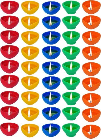 Indian Karigar 20 Colourful Diyas for Pooja Room Handmade Terracotta Diyas for Home Decor Decorative Diyas for Puja Diyas for Diwali Decor Deepak Festival Home Decoration 20 (Medium Multicolour) in Saudi Arabia